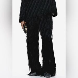H&M black fringe pants elasticic waist NWT SIZE large